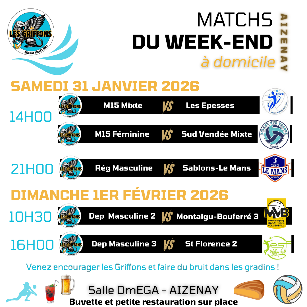 Matchs à domicile le week-end du 31 janvier 2026