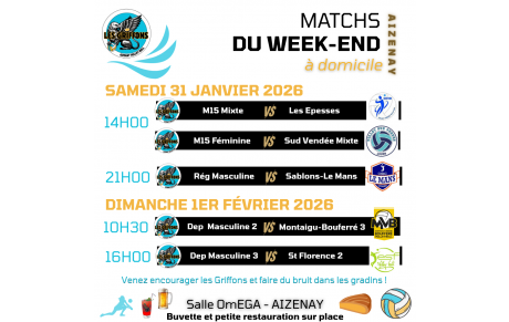 Matchs à domicile le week-end du 31 janvier 2026